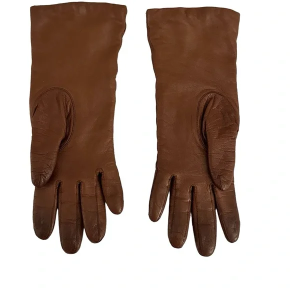 Vintage Aris Cashmere-Lined Brown Leather Gloves Size 6.5 - Picture 4 of 5
